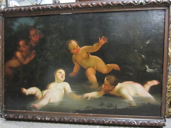 Picture of Oil painting Nynphes and Fauns in a pond  by Maurer 