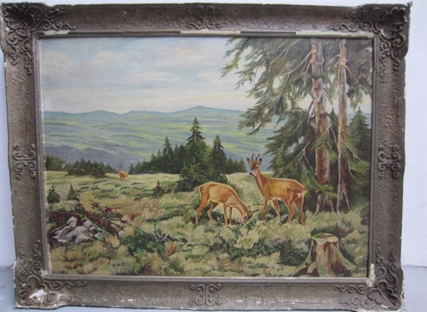 Picture of Oil painting Roe deers in the forest by  H. Leuschen Kop