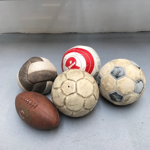 Picture of Vintage soccer, volleyball, basketball balls.