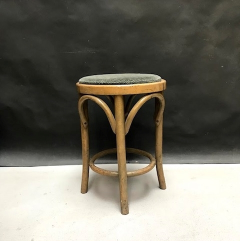 Picture of Bent beechwood stool with light blue velvet seat