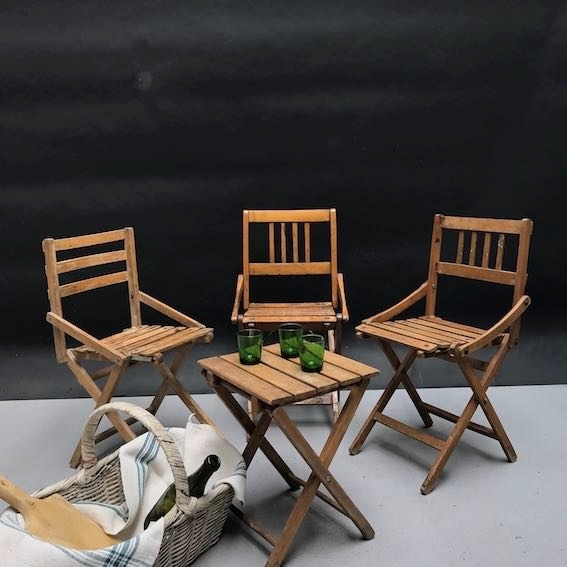 Picture of Small wooden folding chairs and stool