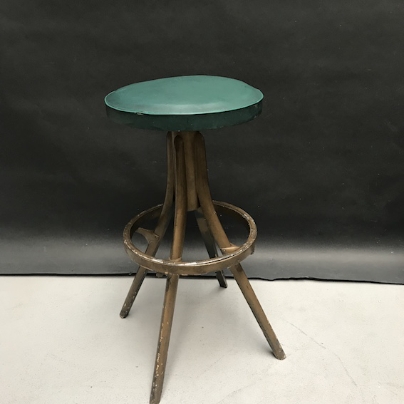 Picture of Stool with green faux leather seat and painted in gold wood legs