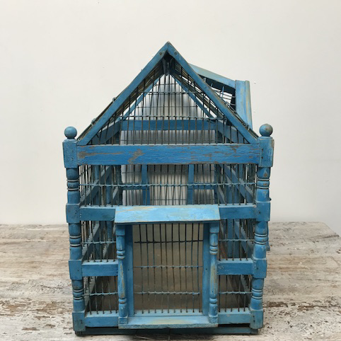 Picture of light blu house wooden birdcage