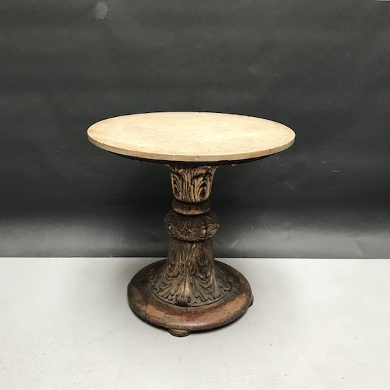 Picture of Round table with marble top and wooden golden leg