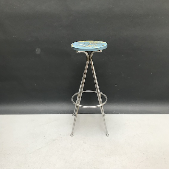 Picture of Blue high stool with chrome-plated legs