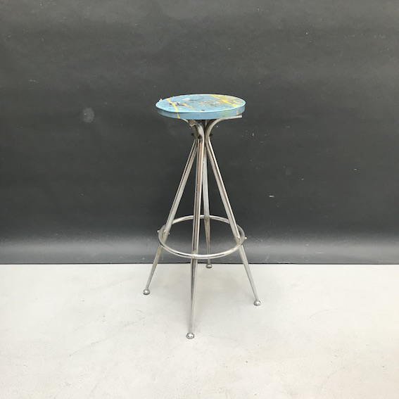 Picture of Blue high stool with chrome-plated legs