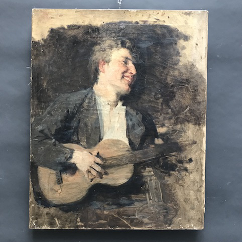 Picture of Oil painting Young man playing guitar by H. Weber