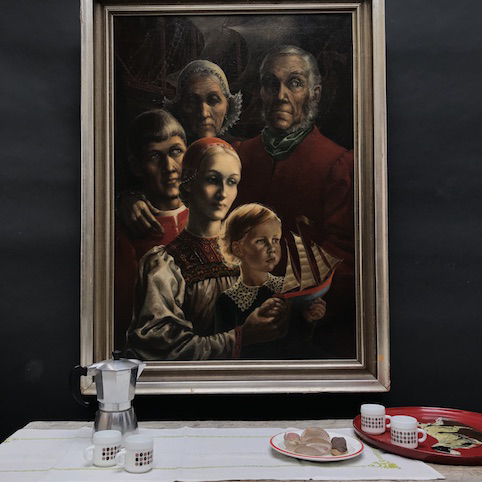 Picture of Oil painting Family portrait with model of sailing ship by G.A.J.