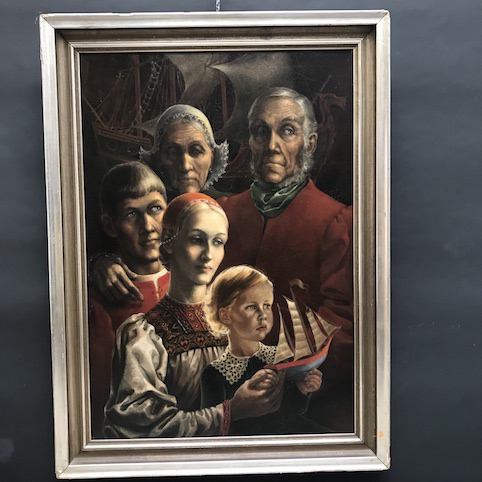 Picture of Oil painting Family portrait with model of sailing ship by G.A.J.